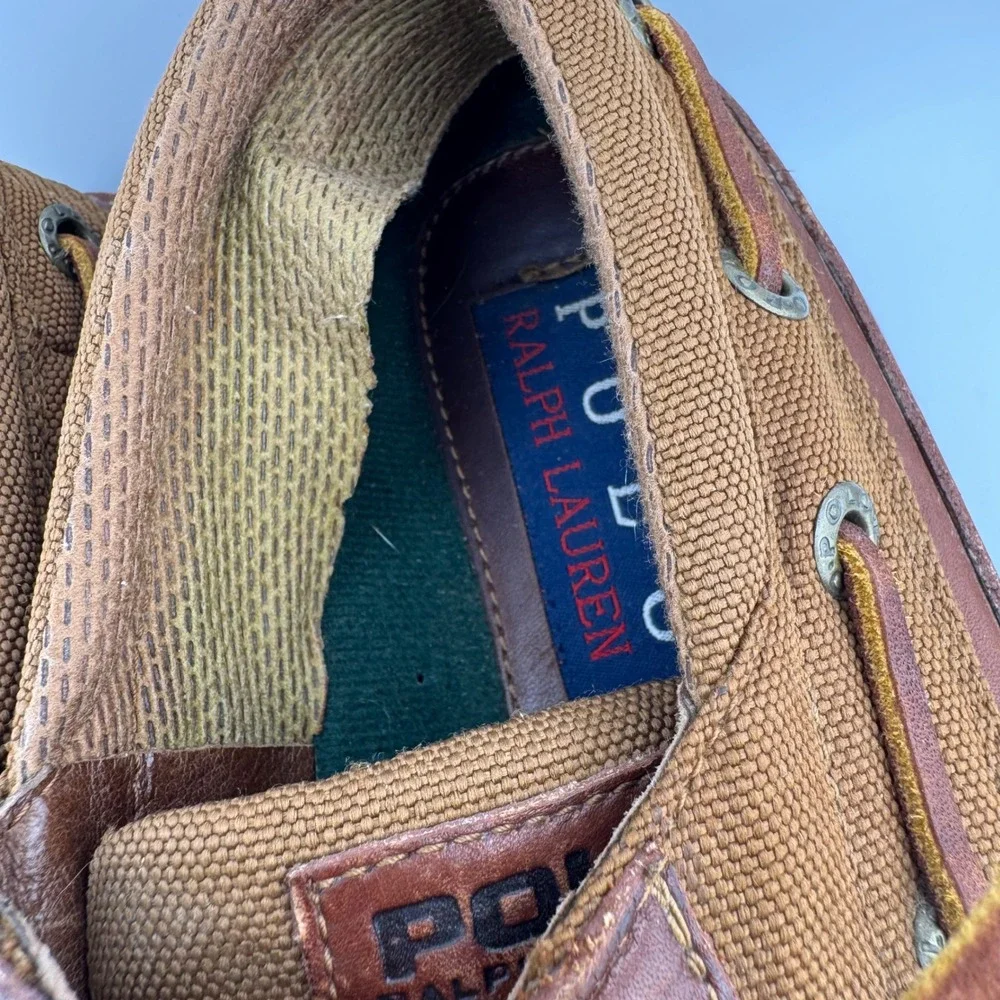 Polo Ralph Lauren Boat Shoes 10D Brown Lug Sole Leather Canvas MA2531